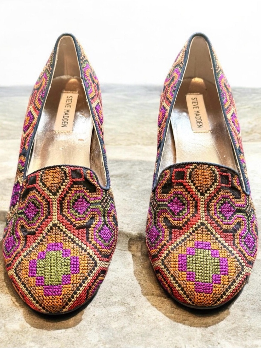 Steve Madden Multicolor Geometric Embroidered Kilim Motif Flats Women’s 8.5 - Picture 6 of 8